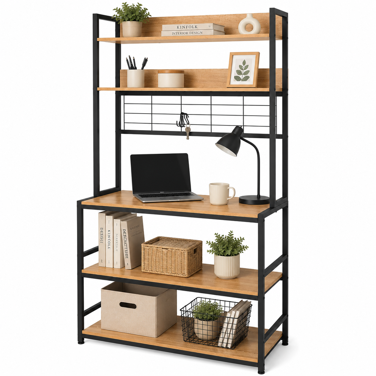 Estantería Multifuncional con Estructura Metálica y Repisas de Madera – 170 cm