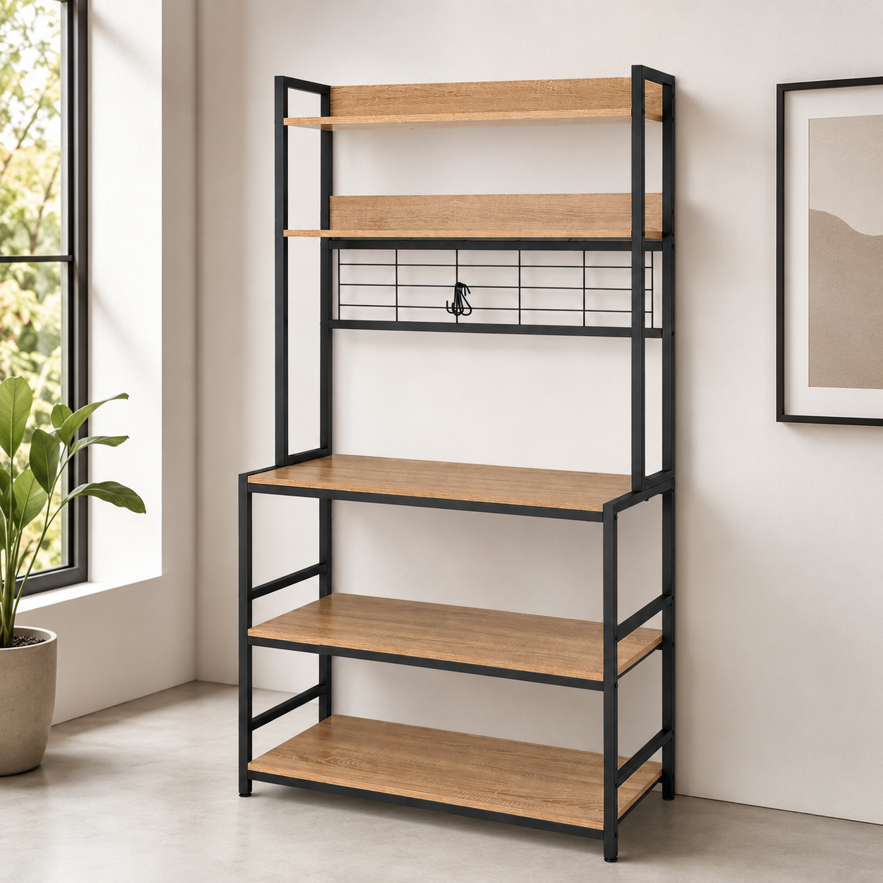 Estantería Multifuncional con Estructura Metálica y Repisas de Madera – 170 cm