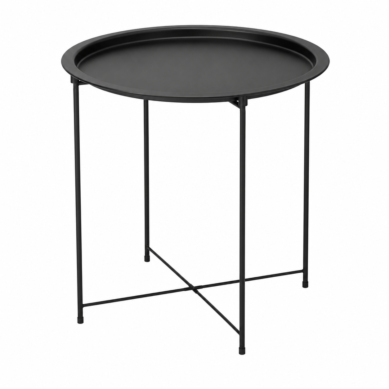 Mesa Auxiliar Redonda Negra de Metal con Bandeja – Estilo Minimalista