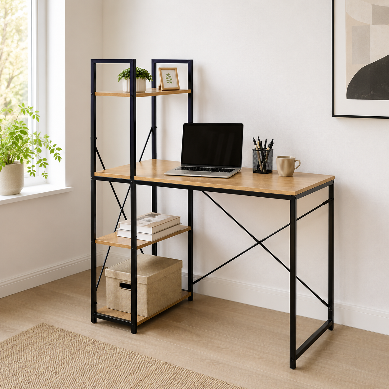 Escritorio Industrial con Estantería 120cm