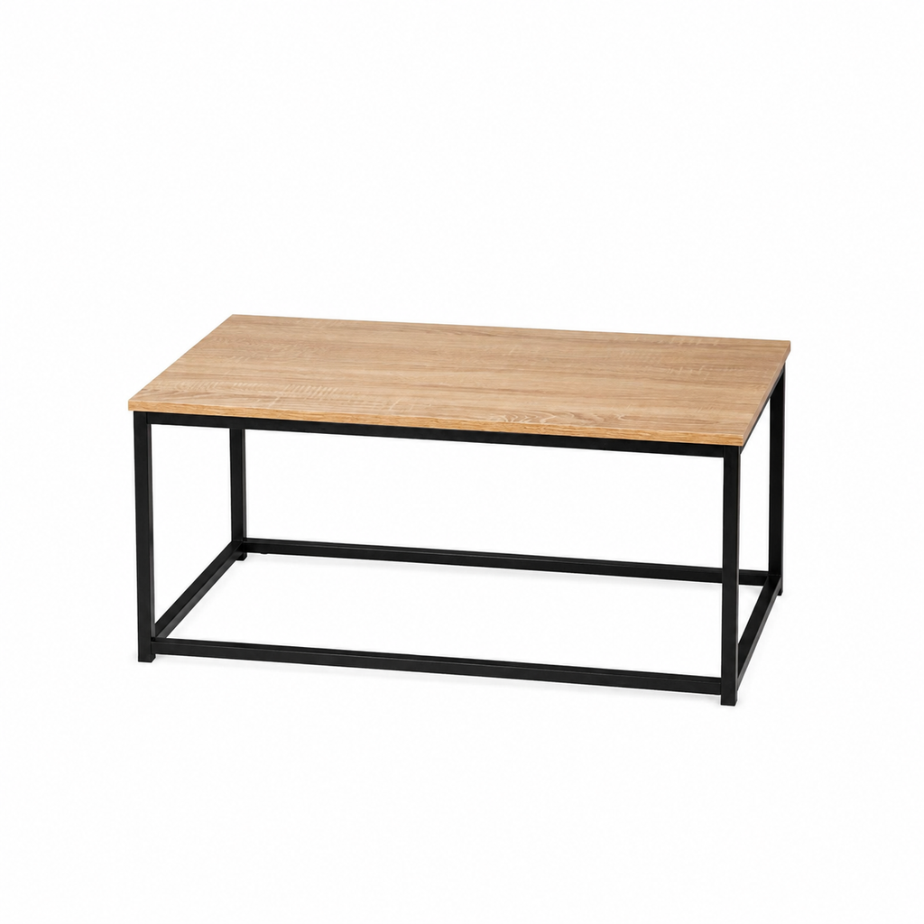 Mesa de Centro Rectangular con Patas de Metal Negro 90x48cm