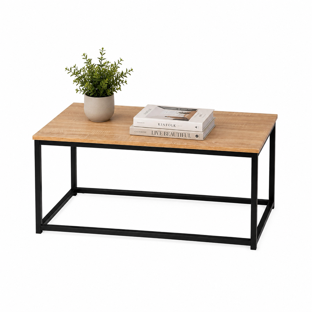 Mesa de Centro Rectangular con Patas de Metal Negro 90x48cm