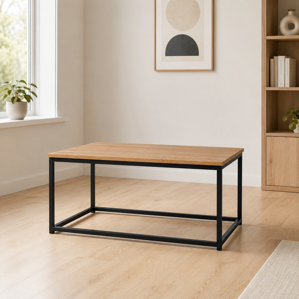 Mesa de Centro Rectangular con Patas de Metal Negro 90x48cm