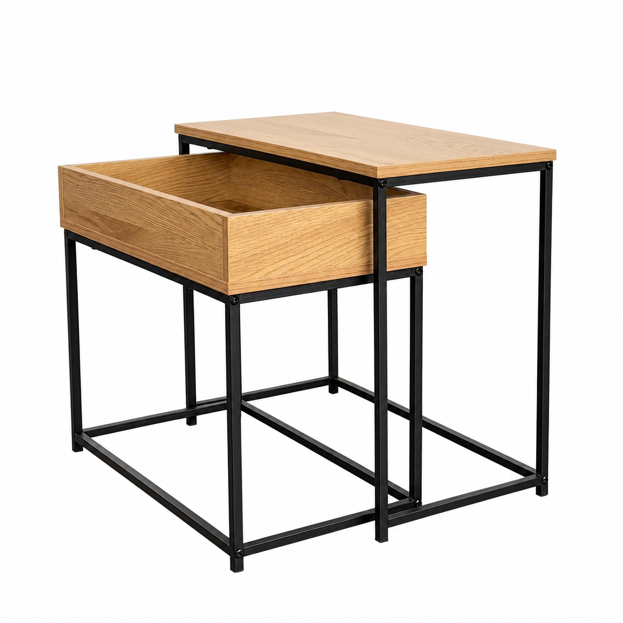 Mesa Auxiliar Doble con Cajón Estilo Industrial