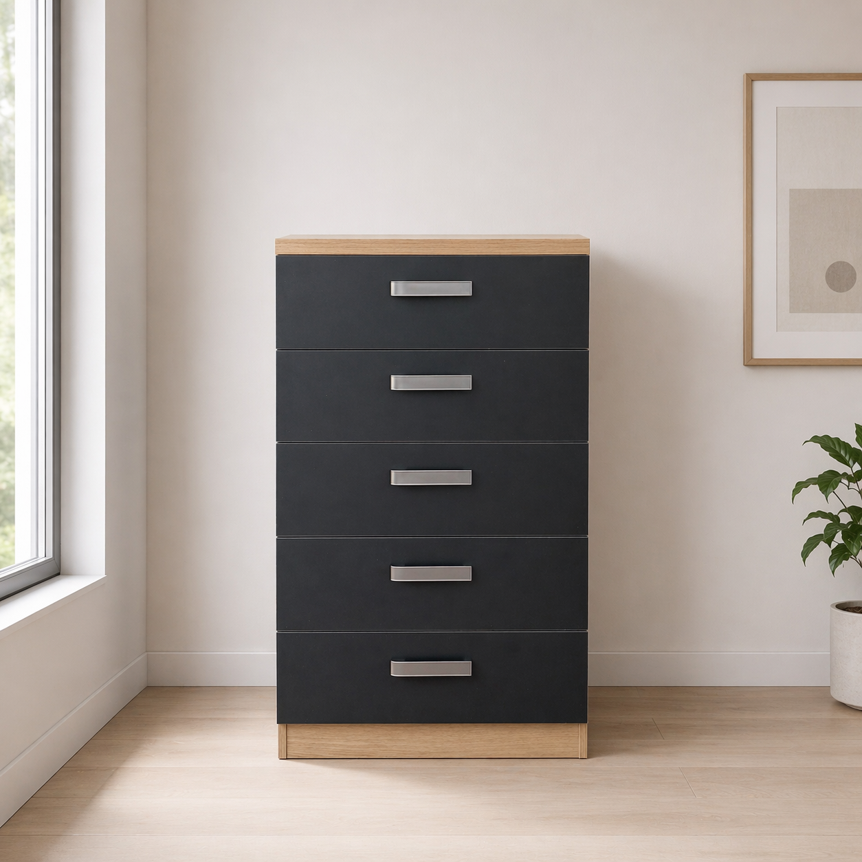 Sinfonier moderno 5 cajones 60x40x103 cm Cambria Gris Oscuro Melamina