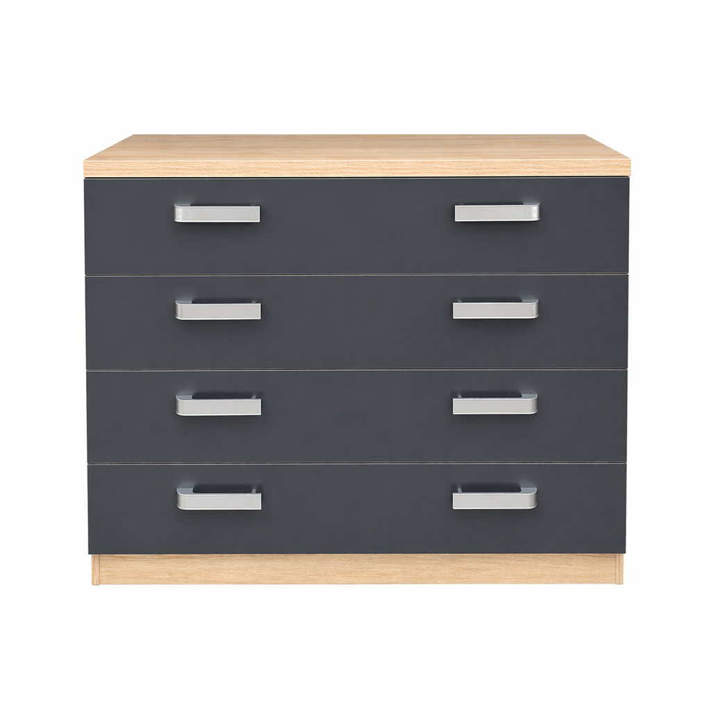Cómoda 4 Cajones Dormitorio Melamina Cambria Gris Oscuro 100x40x84 cm – Cajonera Moderna de Almacenaje para Dormitorio