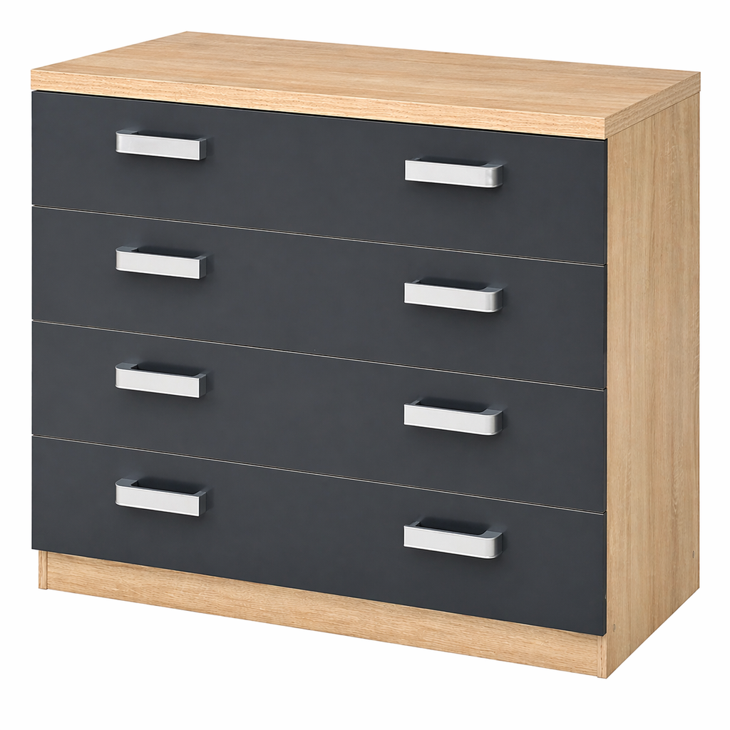 Cómoda 4 Cajones Dormitorio Melamina Cambria Gris Oscuro 100x40x84 cm – Cajonera Moderna de Almacenaje para Dormitorio