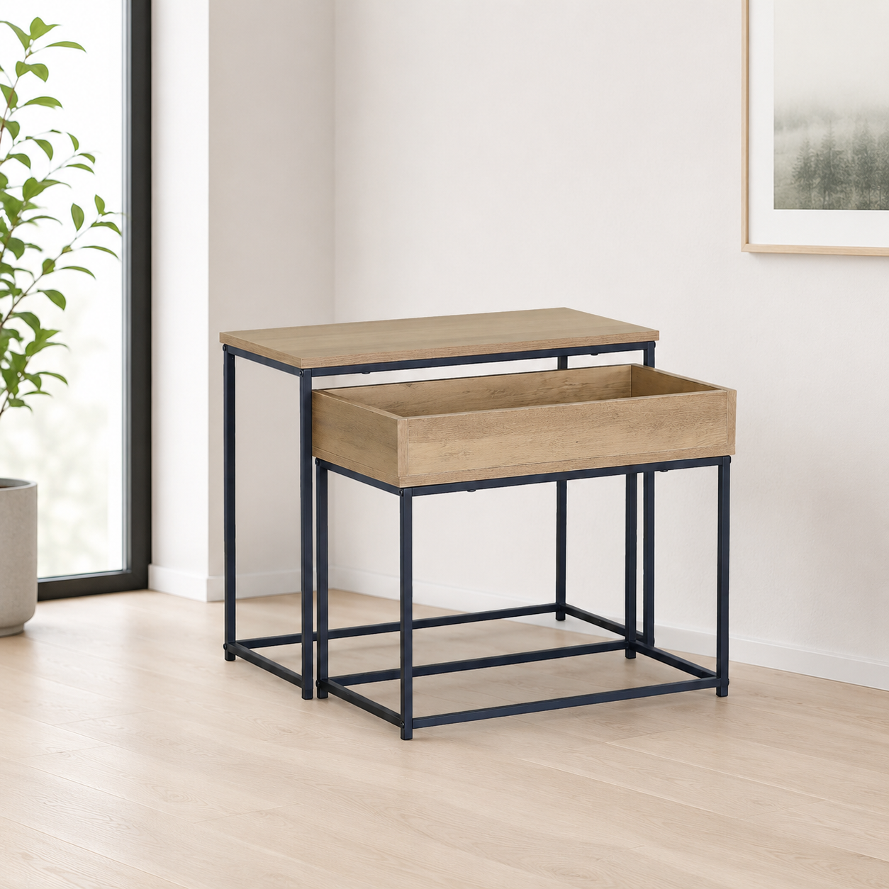 Mesa Auxiliar Doble con Cajón Estilo Industrial