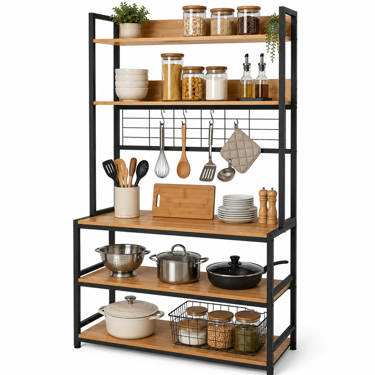 Estantería Multifuncional con Estructura Metálica y Repisas de Madera – 170 cm
