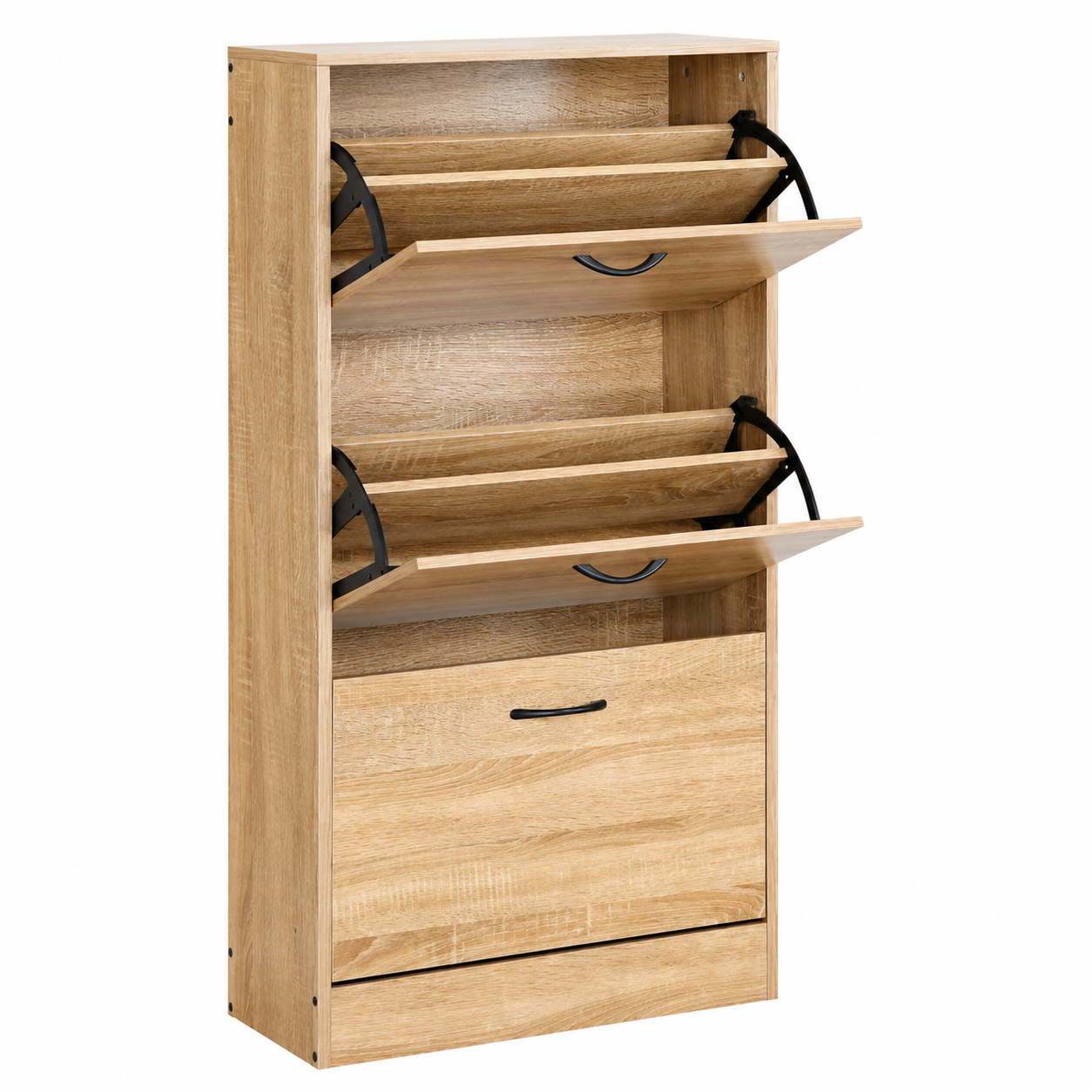 Zapatero de 3 puertas abatibles estilo moderno acabado madera natural