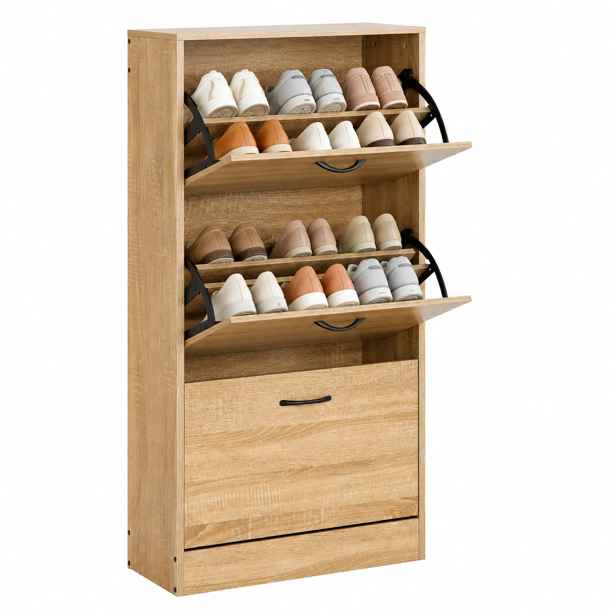Zapatero de 3 puertas abatibles estilo moderno acabado madera natural