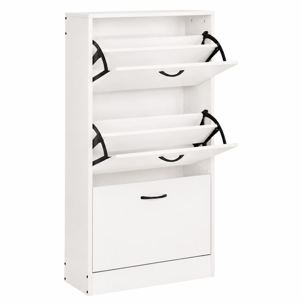 Zapatero Vertical Blanco de 3 Compartimentos – Diseño Compacto y Moderno