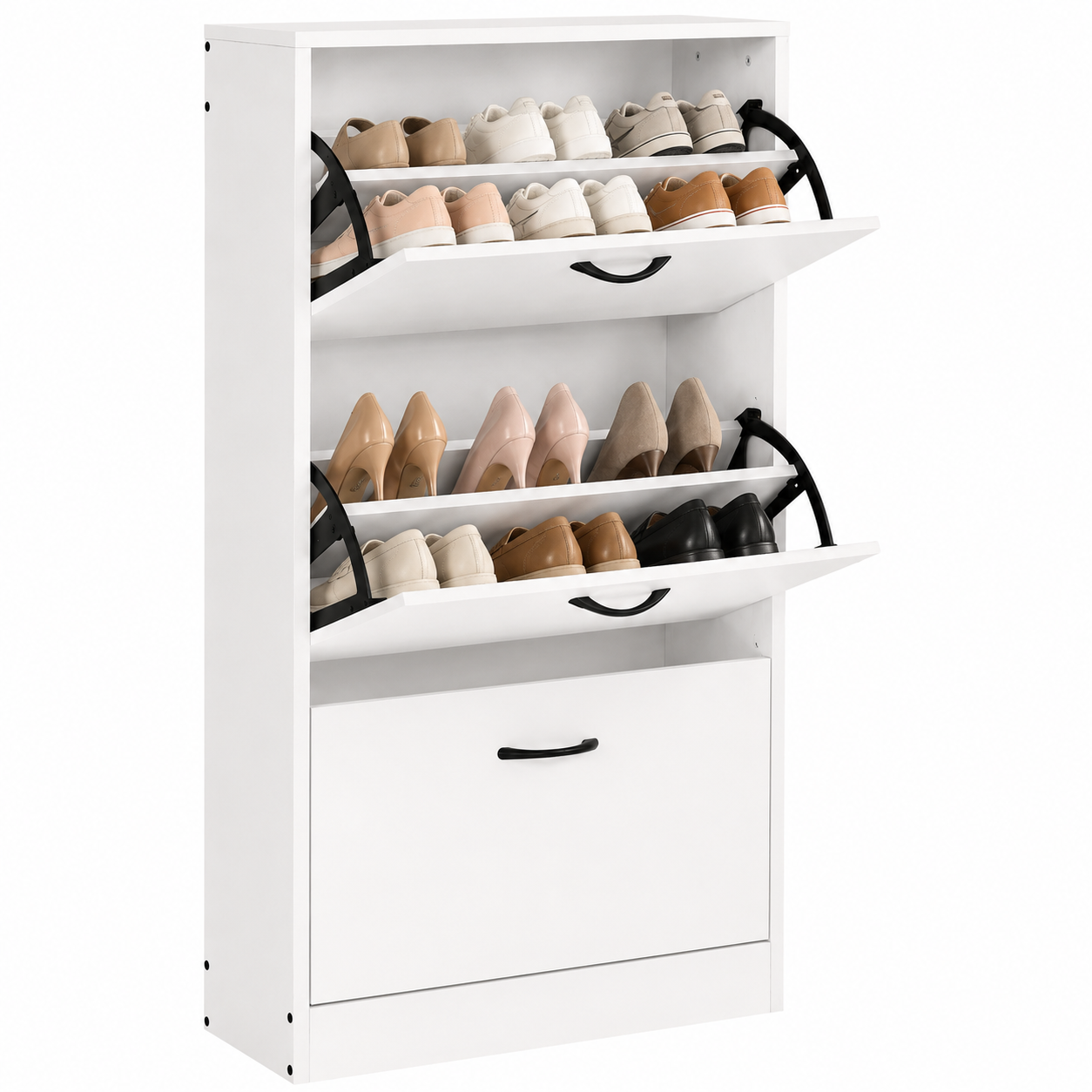 Zapatero Vertical Blanco de 3 Compartimentos – Diseño Compacto y Moderno