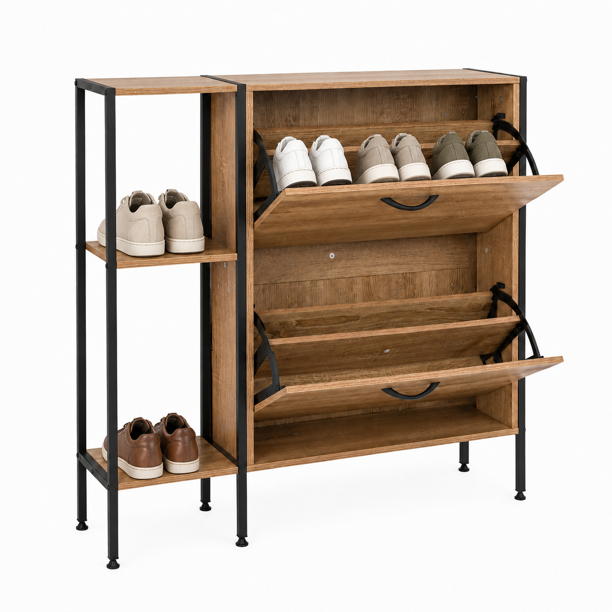 Zapatero Industrial con Estantes Laterales y Compartimentos Abatibles