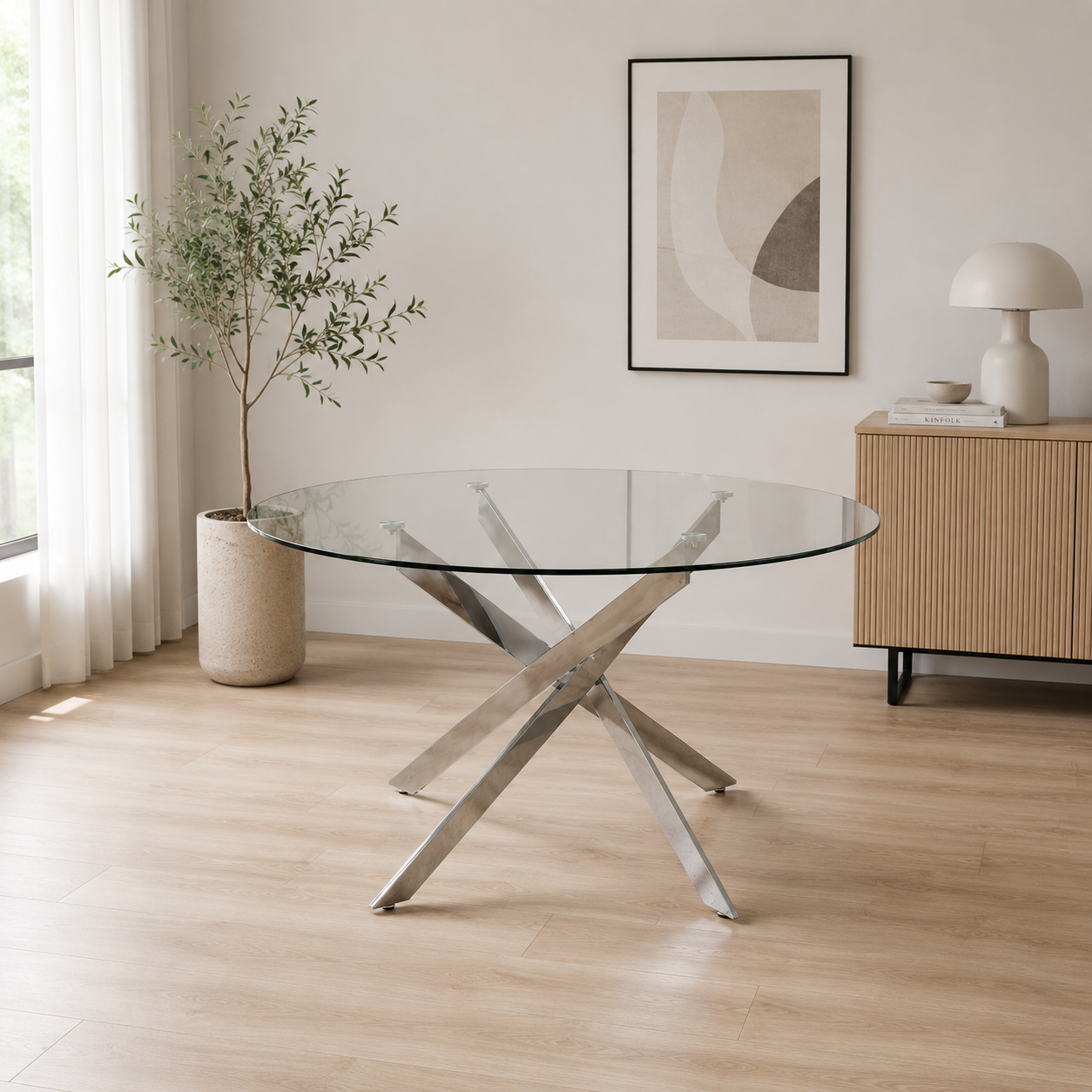 Mesa Redonda de Cristal Templado 120cm. Comedor o Cocina