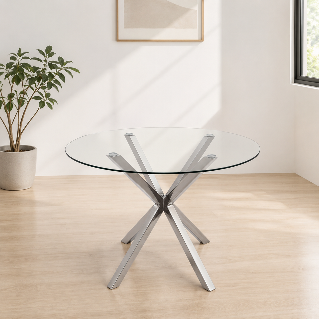 Mesa Redonda de Cristal Templado  120cm. Comedor o Cocina