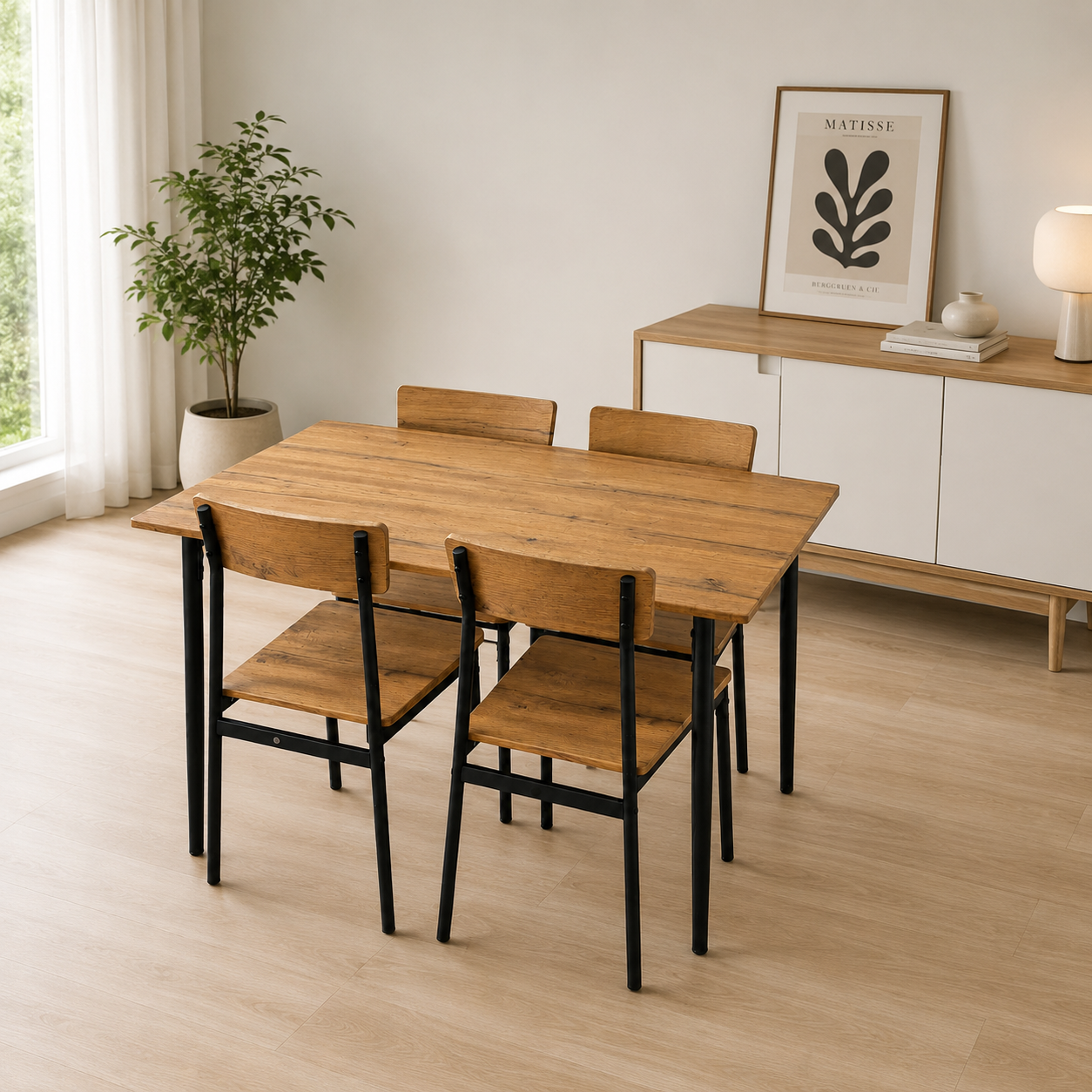 Mesa de Comedor Moderna con 4 Sillas – Diseño Industrial Escandinavo 110x70 cm