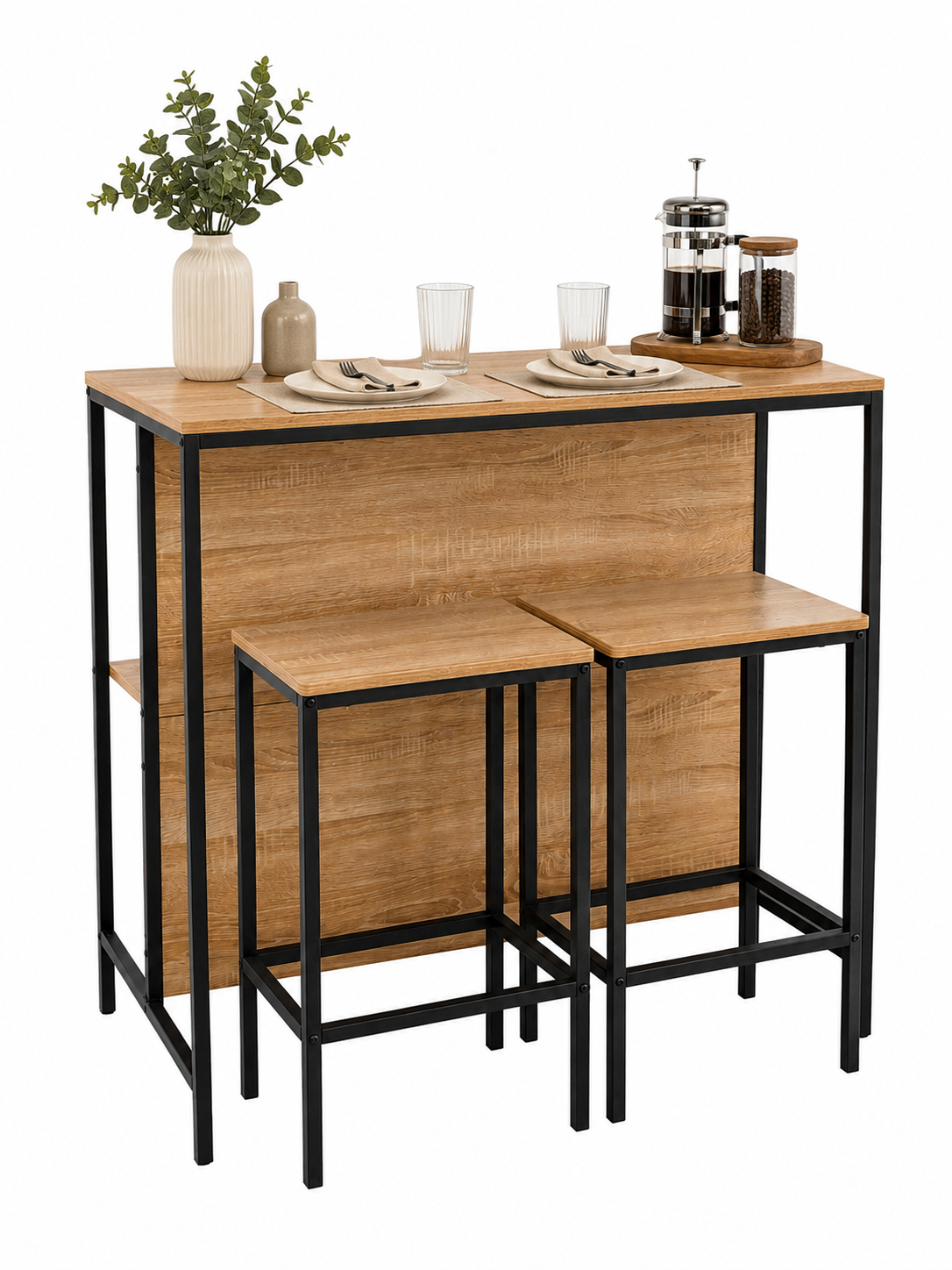 Mesa Bar Multifuncional con 2 Taburetes – Diseño Industrial Moderno