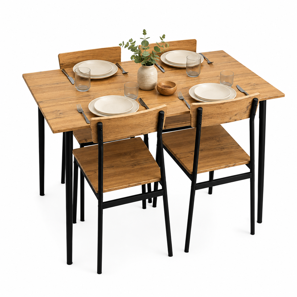 Mesa de Comedor Moderna con 4 Sillas – Diseño Industrial Escandinavo 110x70 cm