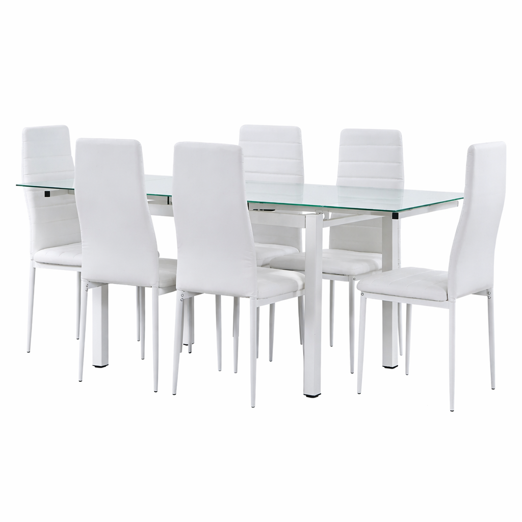 Mesa extensible de cristal comedor 110/170 cm con 6 sillas