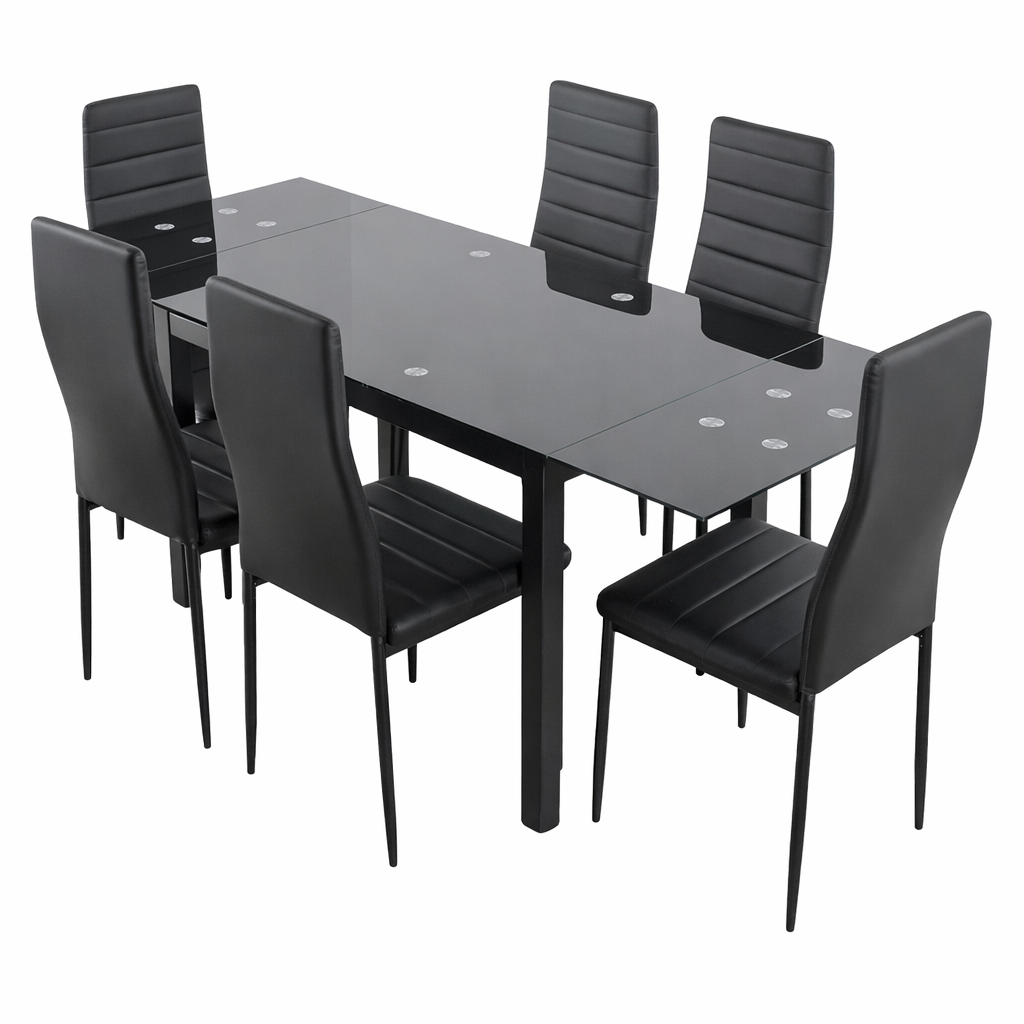 Mesa extensible de cristal comedor 110/170 cm con 6 sillas