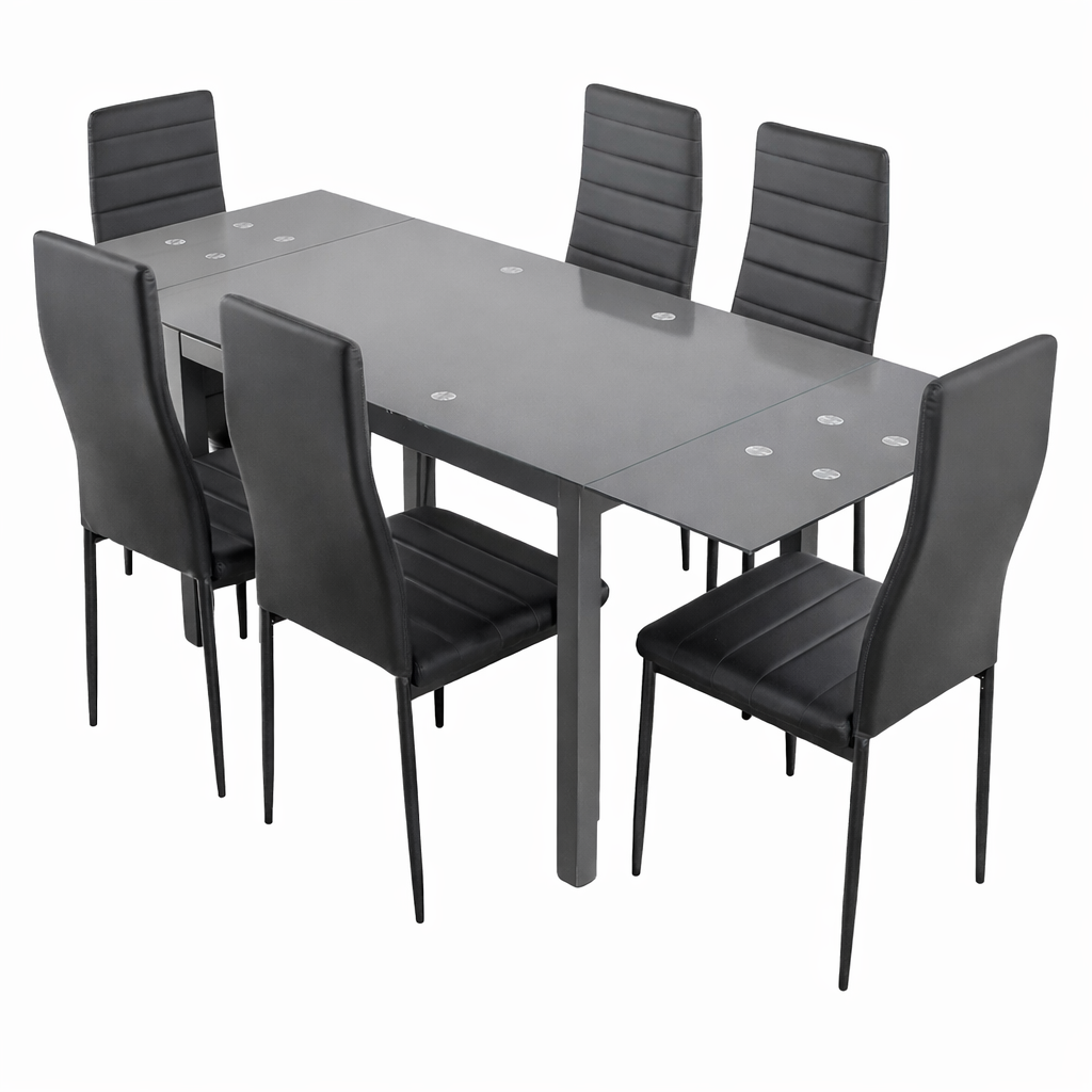 Mesa extensible de cristal comedor 110/170 cm con 6 sillas