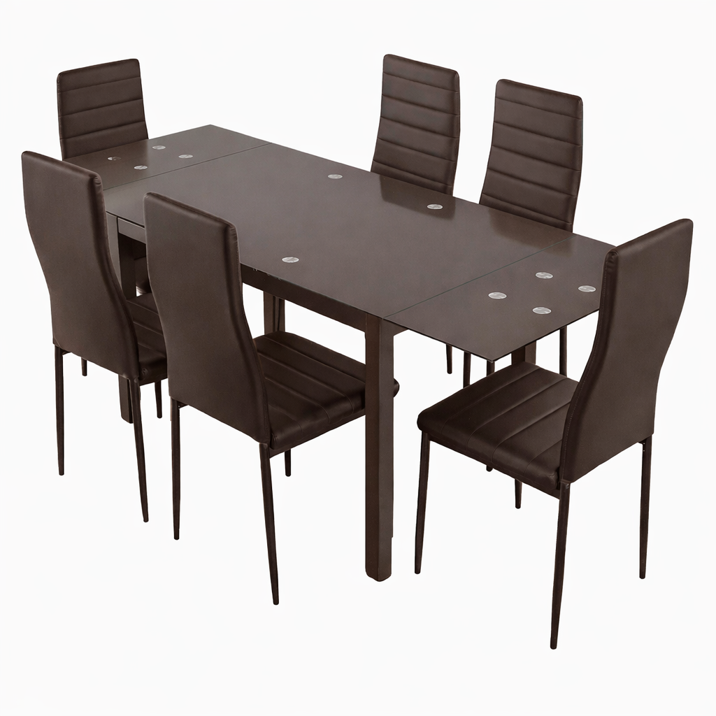 Mesa extensible de cristal comedor 110/170 cm con 6 sillas