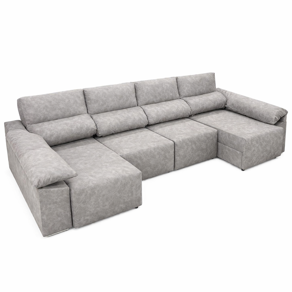 Mega Sofá Barcelona - cama chaise longue grande 335 cm con arcón y cama 285x120 – Máximo confort y almacenaje