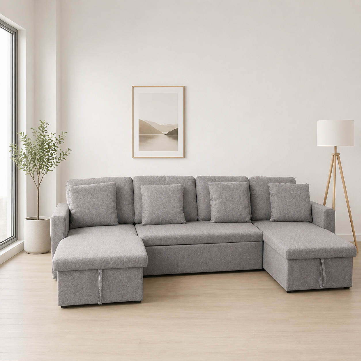 Sofá rinconera gris con almacenaje 288x147x59 cm barato y cómodo