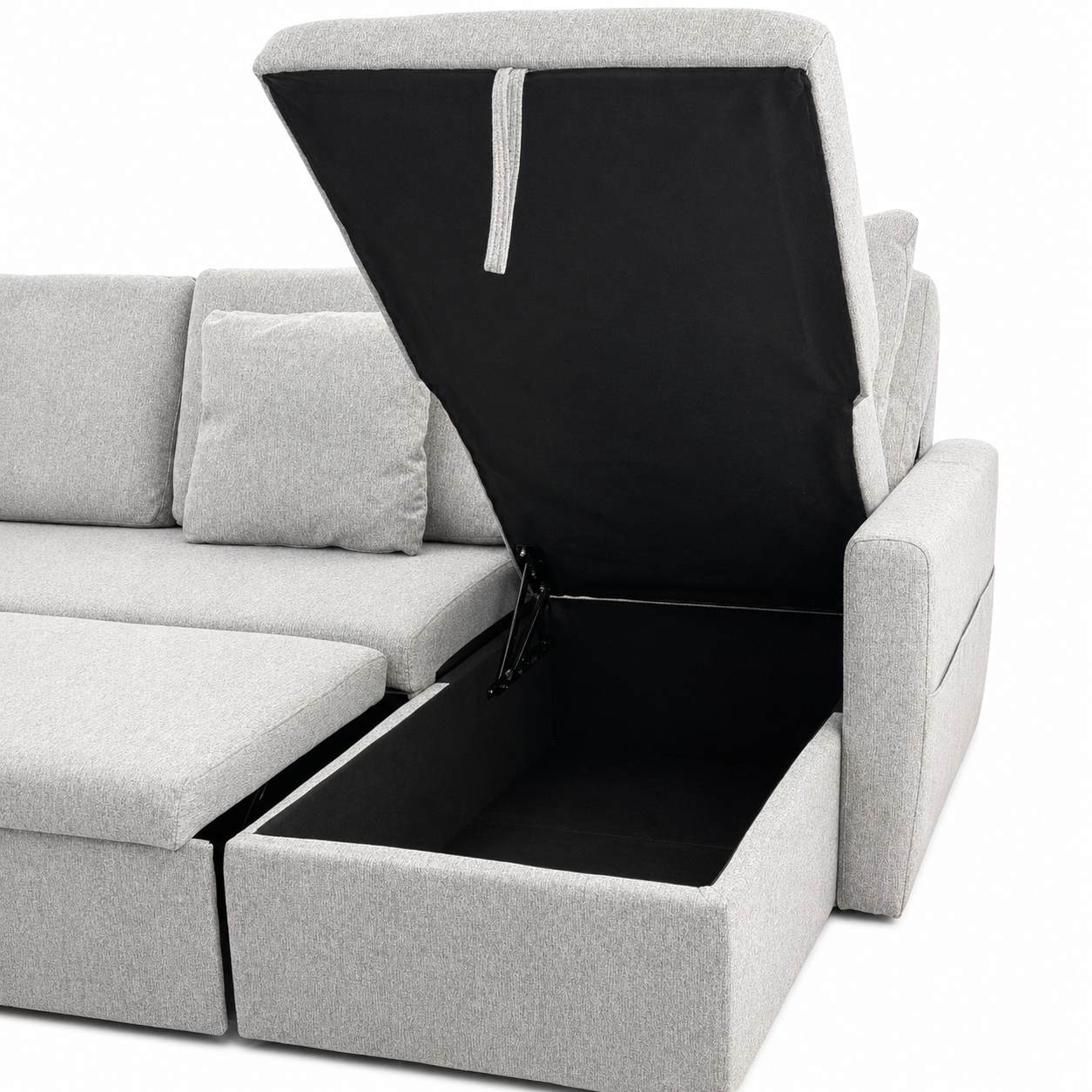 Sofá rinconera gris con almacenaje 288x147x59 cm barato y cómodo