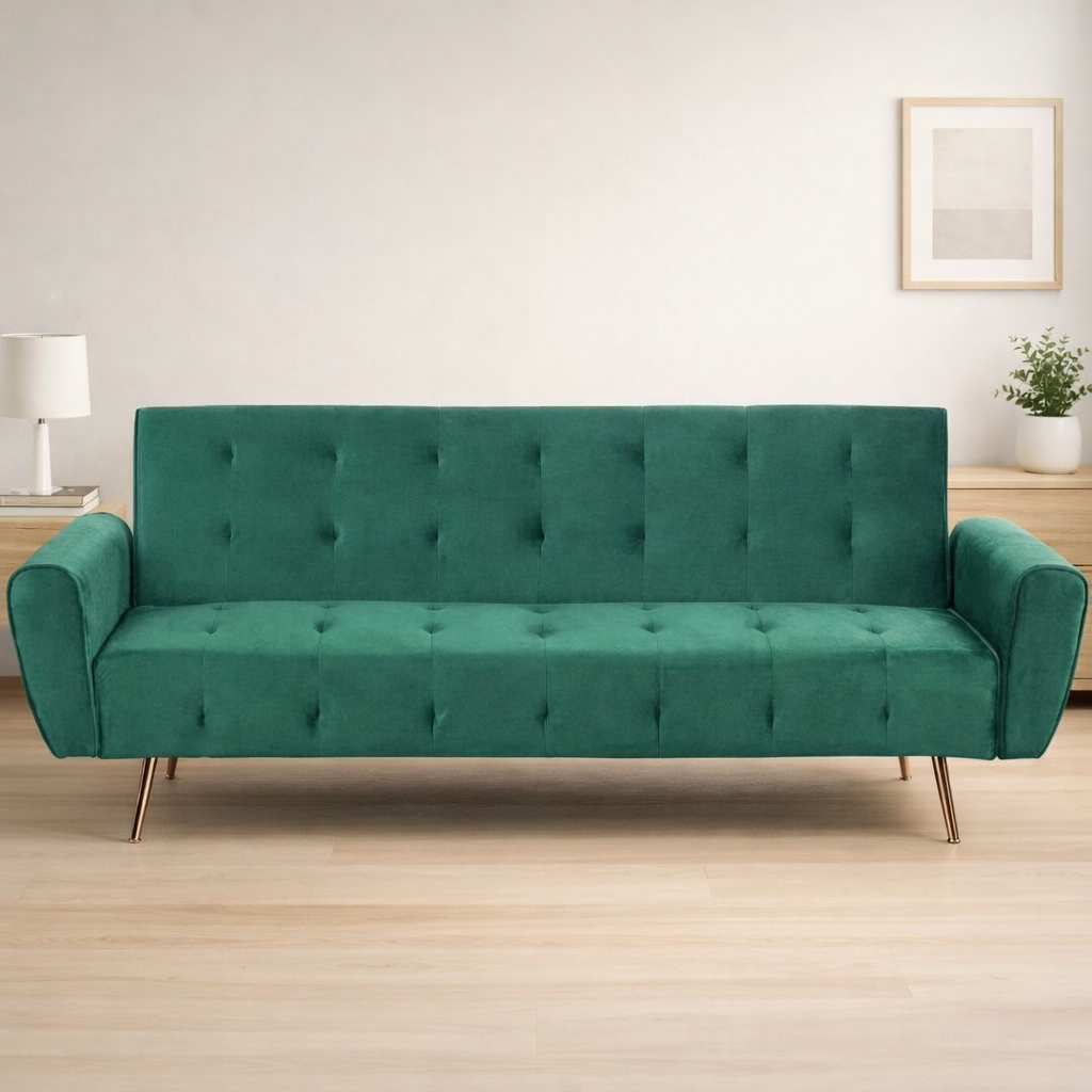 Sofá Cama Terciopelo Clic Clac 210 cm con Patas Doradas