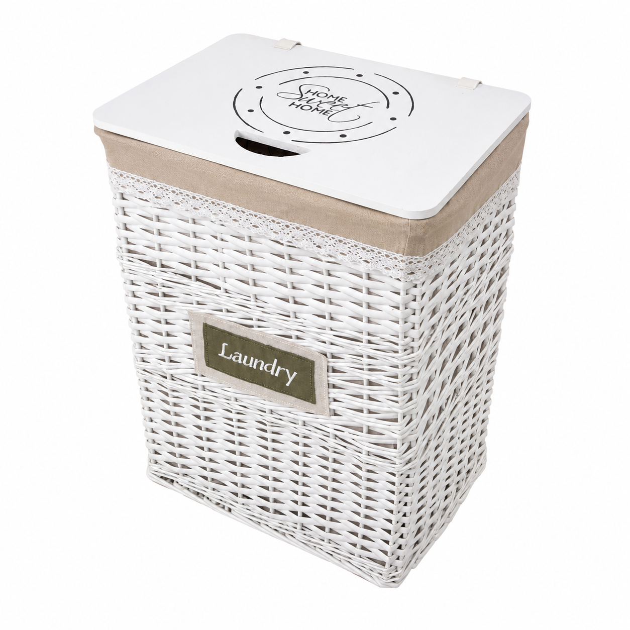 Set de Cestos de Ropa de Mimbre Blanco con Tapa – 3 Tamaños (L, M y S)