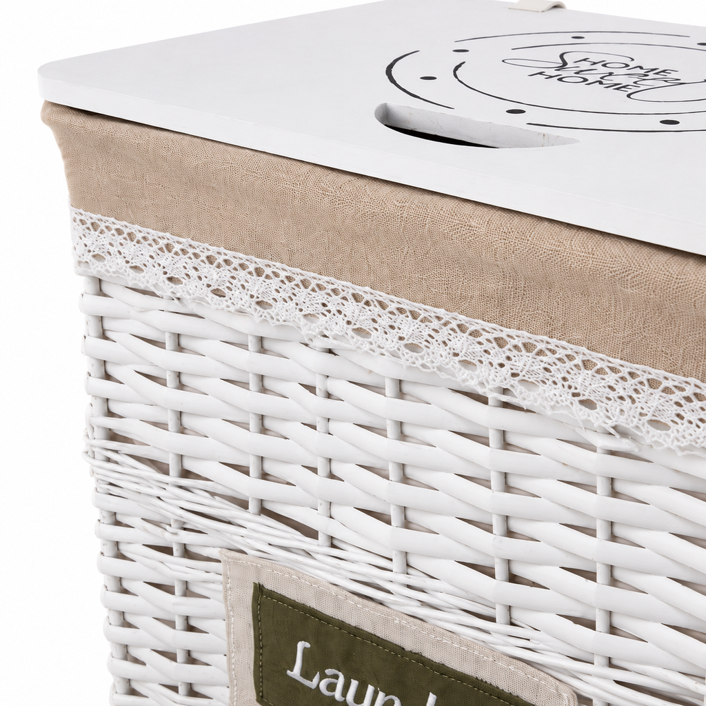 Set de Cestos de Ropa de Mimbre Blanco con Tapa – 3 Tamaños (L, M y S)
