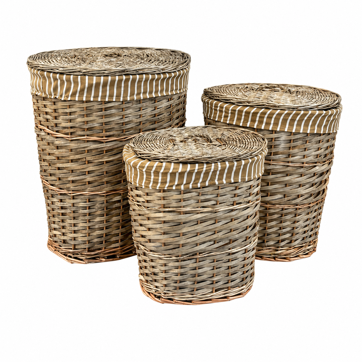 Set de 3 Cestos de Mimbre con Tapa y Forro de Tela – Estilo Natural