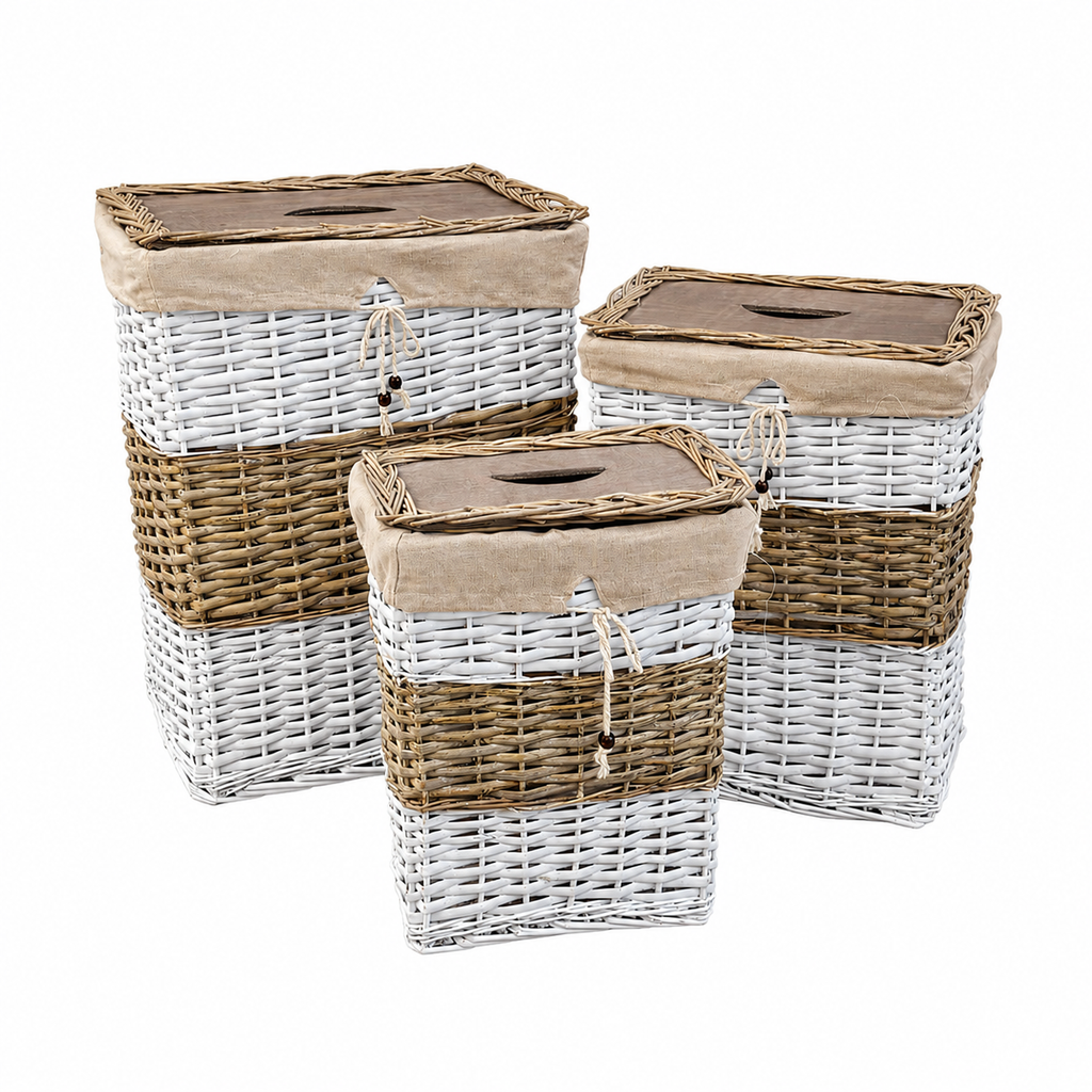 Set de Cestas de Mimbre con Tapa – 3 Tamaños Decorativos