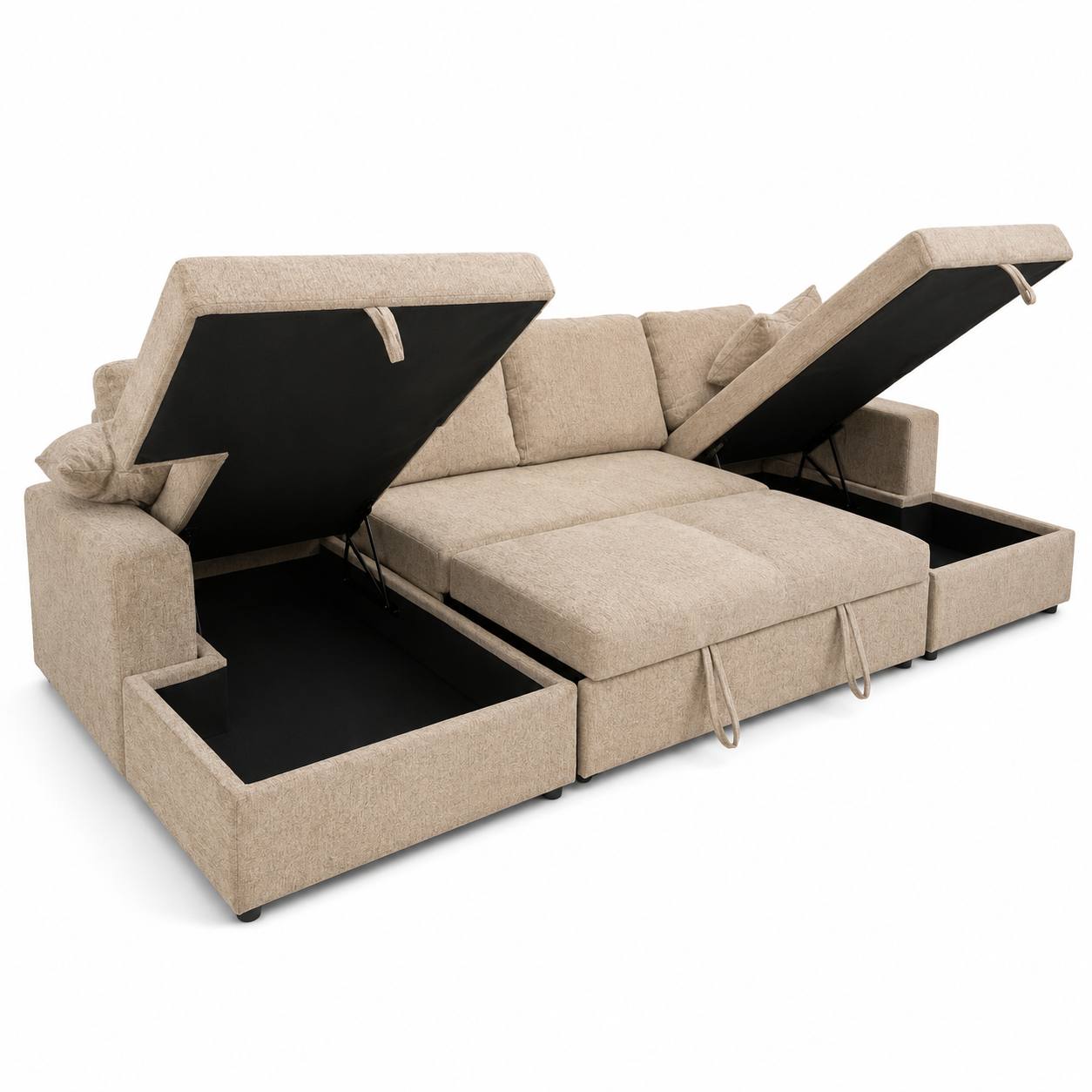 Sofá Cama Doble Chaise Longue Castle 330cm con Arcón