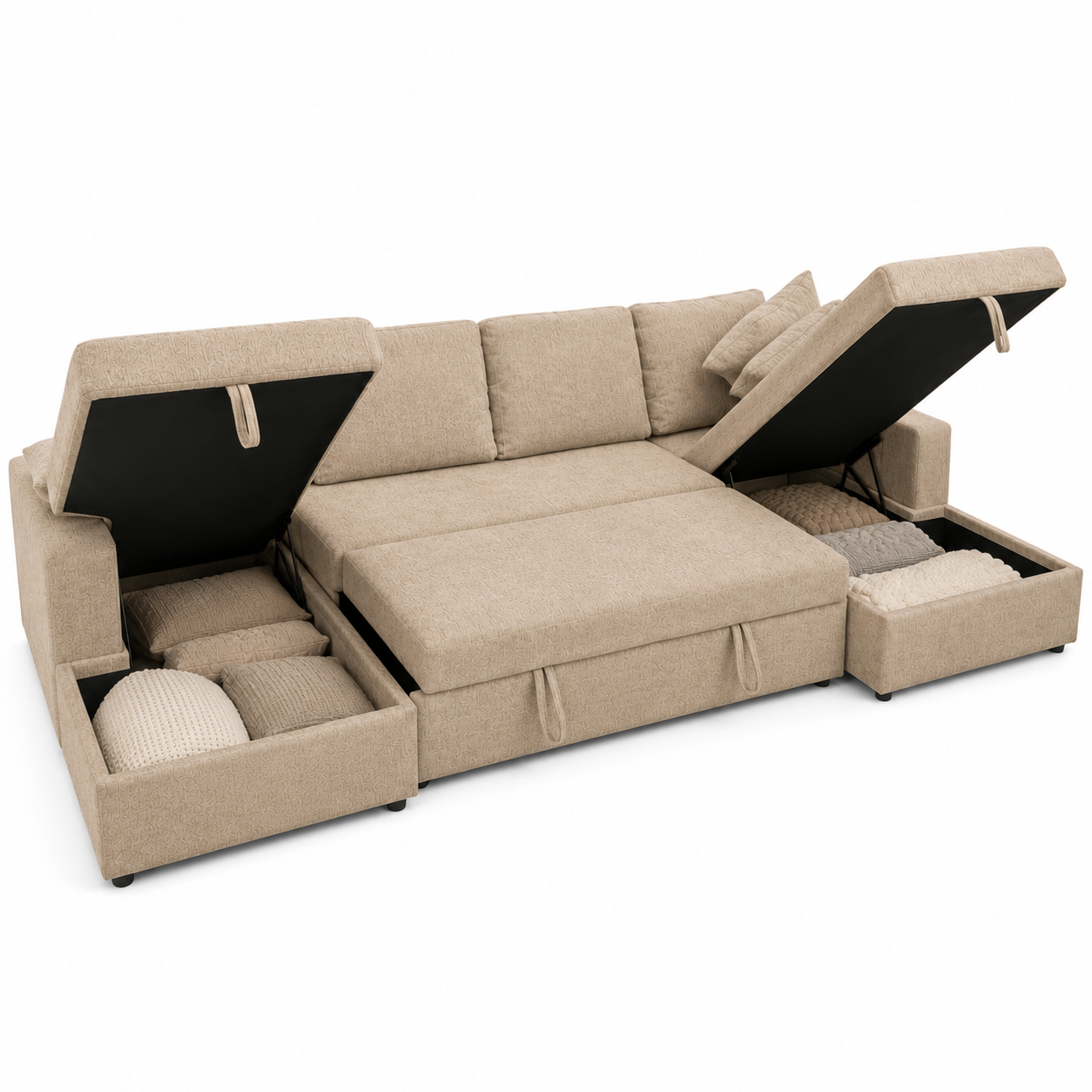 Sofá Cama Doble Chaise Longue Castle 330cm con Arcón