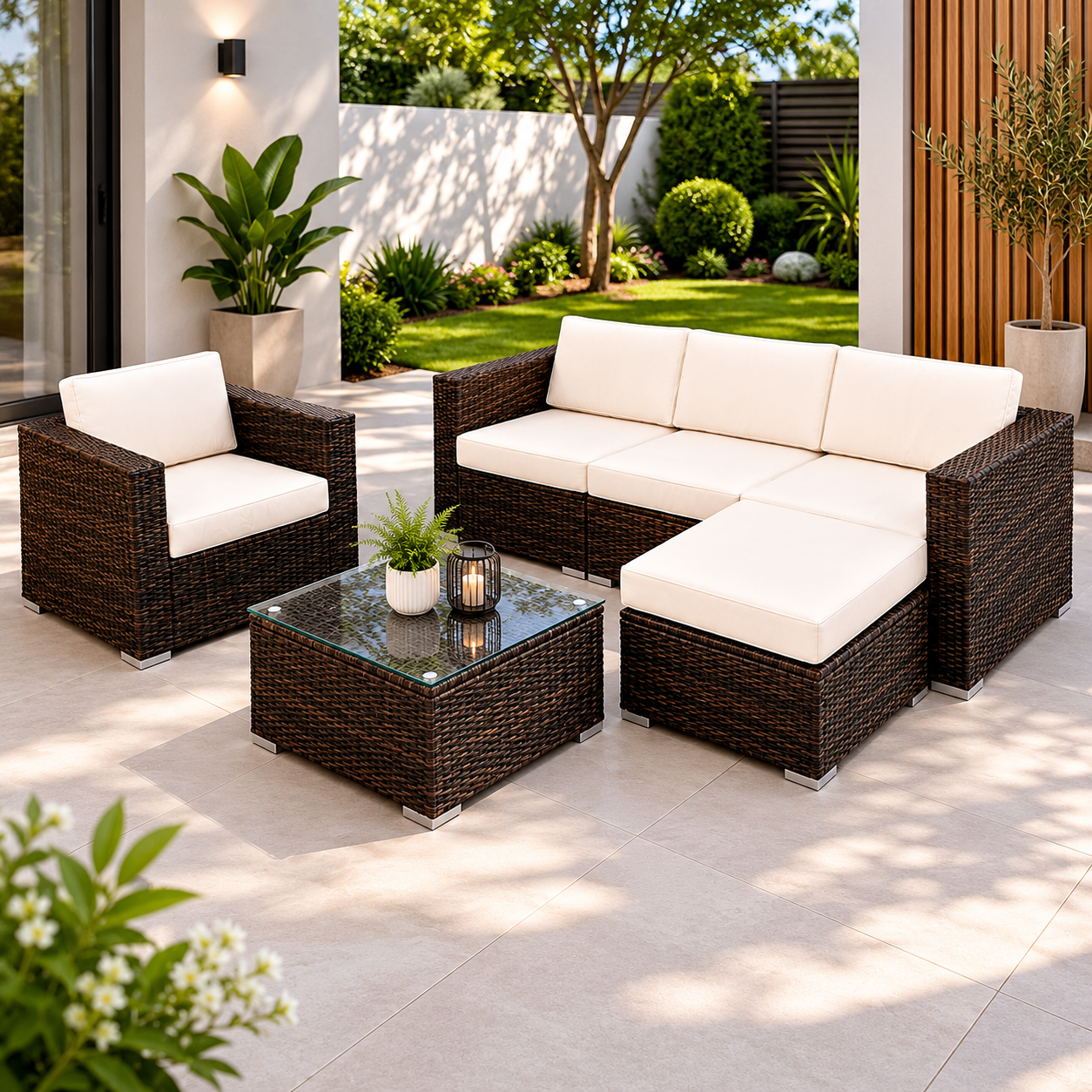 Conjunto de jardín - Sofa Chaise Longue + Sillon + Mesa de Ratan