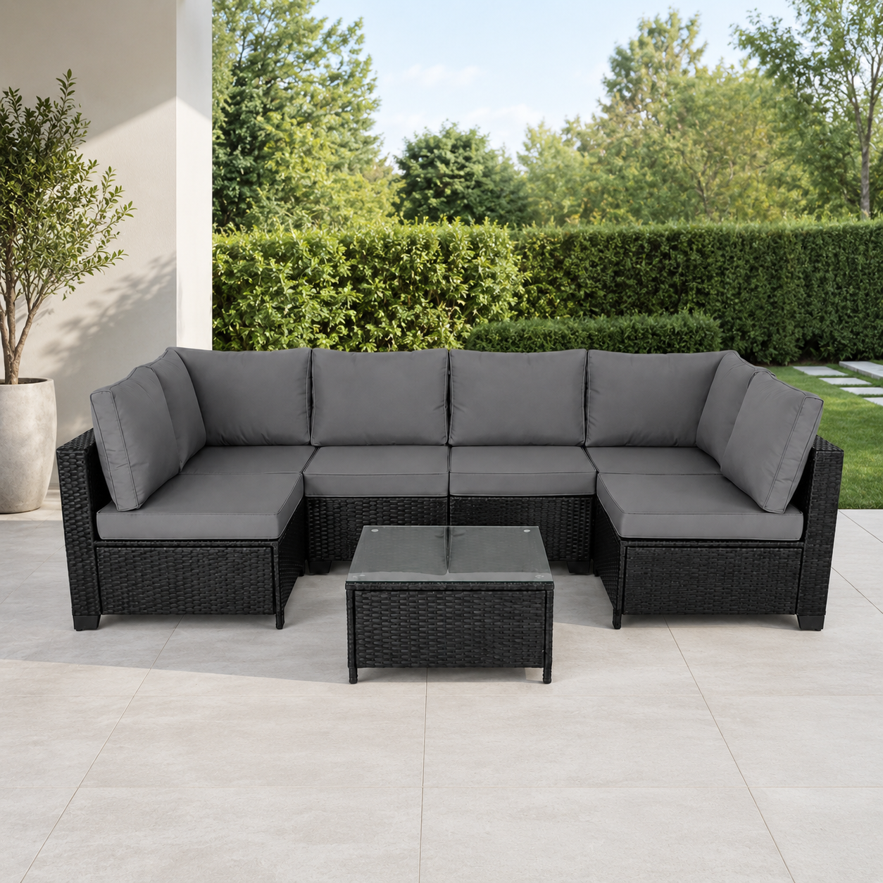 Conjunto de Sofas de Exterior en Rata 7 piezas
