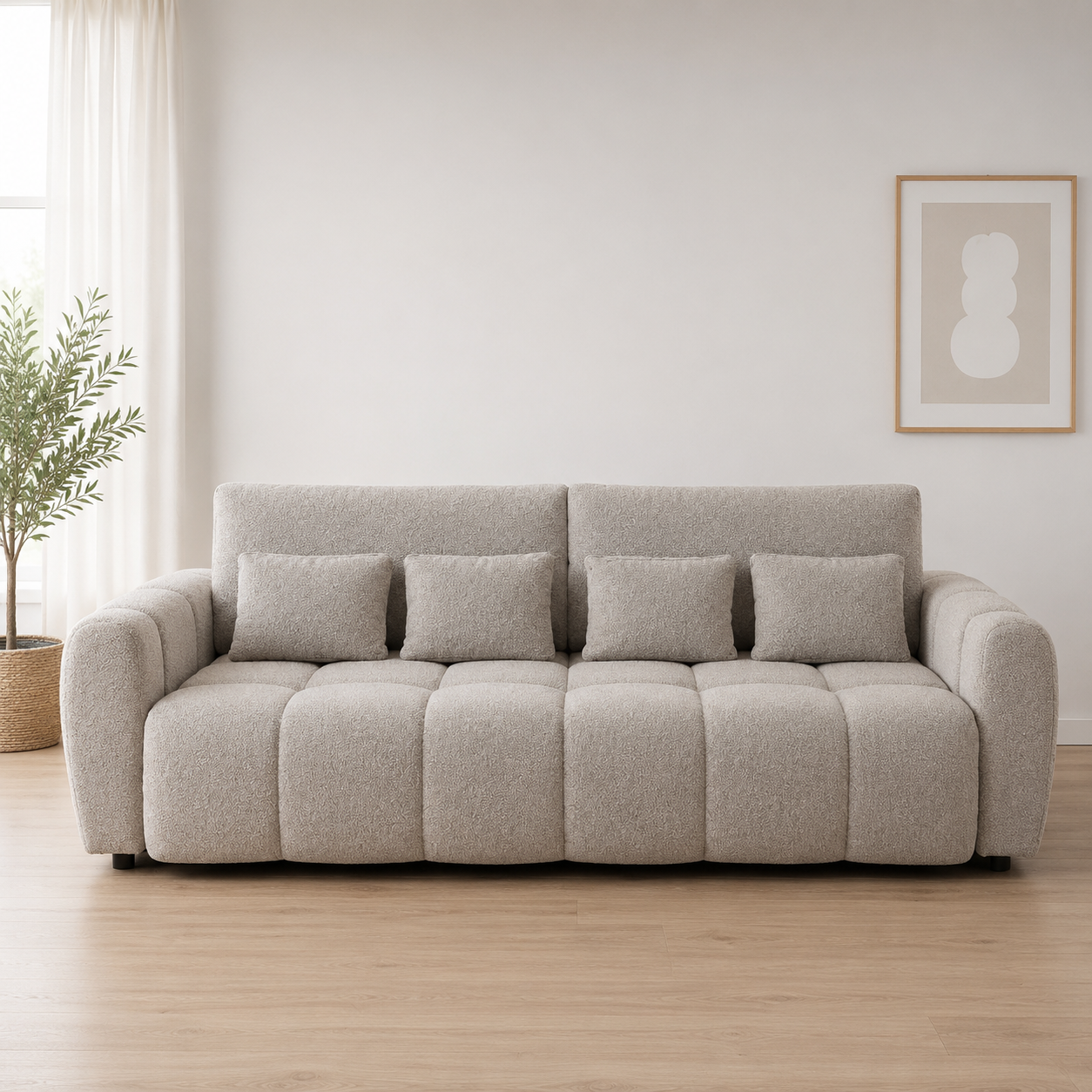 Sofá Cama Bouclé Beige 230 cm con Arcón
