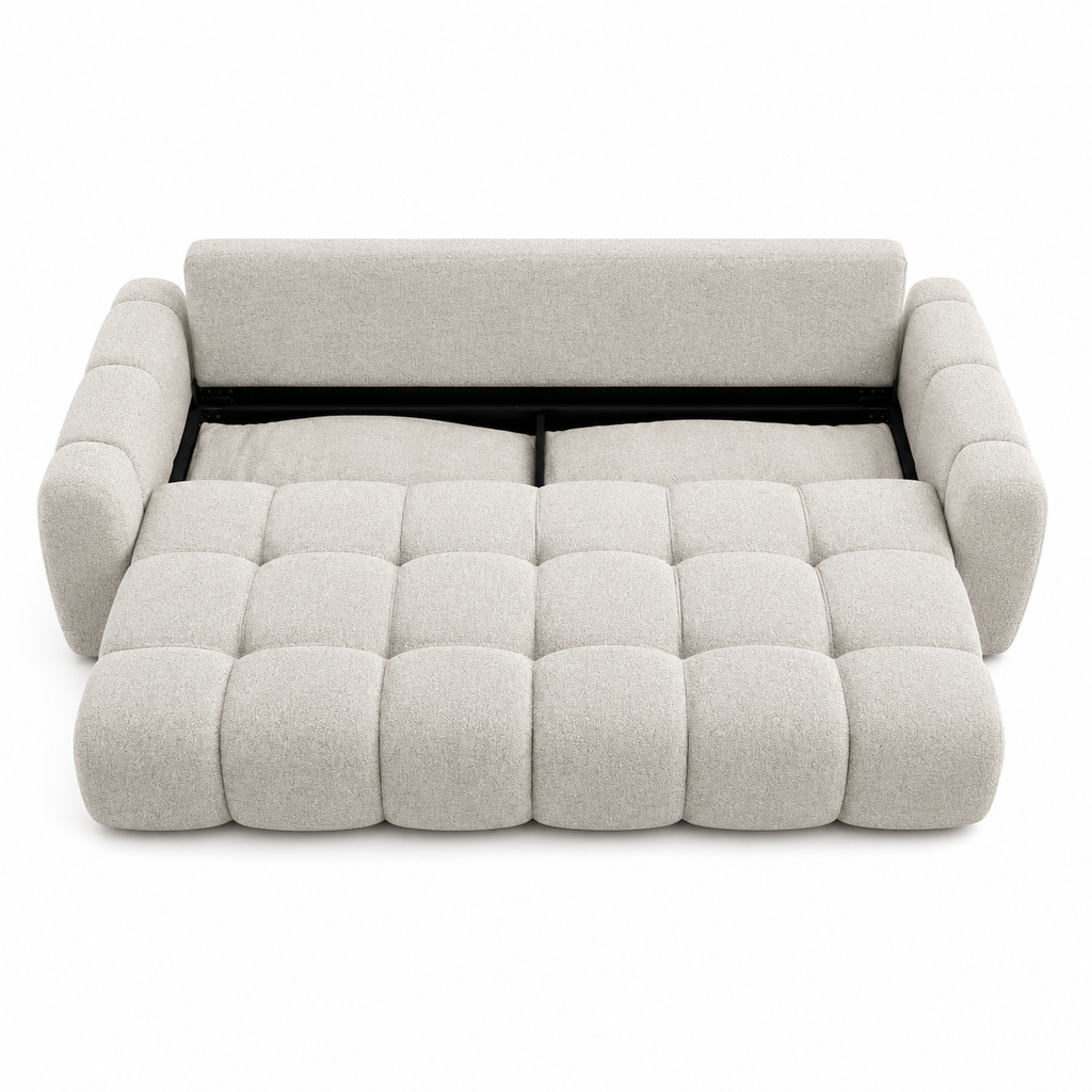 Sofá Cama Bouclé Beige 230 cm con Arcón