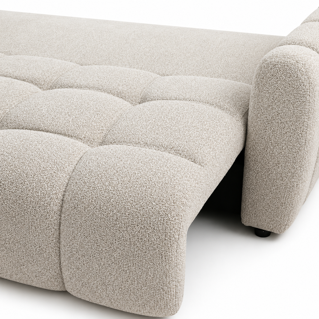 Sofá Cama Bouclé Beige 230 cm con Arcón