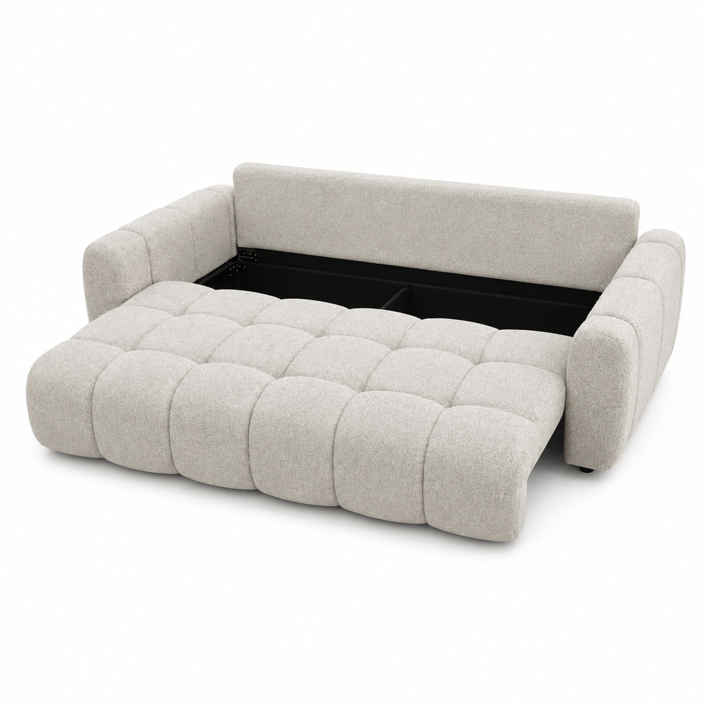 Sofá Cama Bouclé Beige 230 cm con Arcón