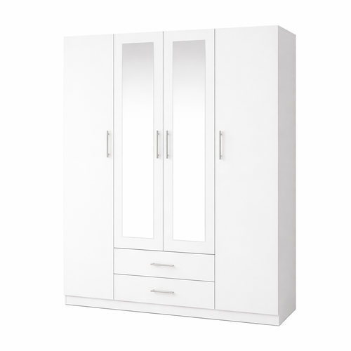 Armario dormitorio 4 puertas espejo 160x200 cm blanco o cambria