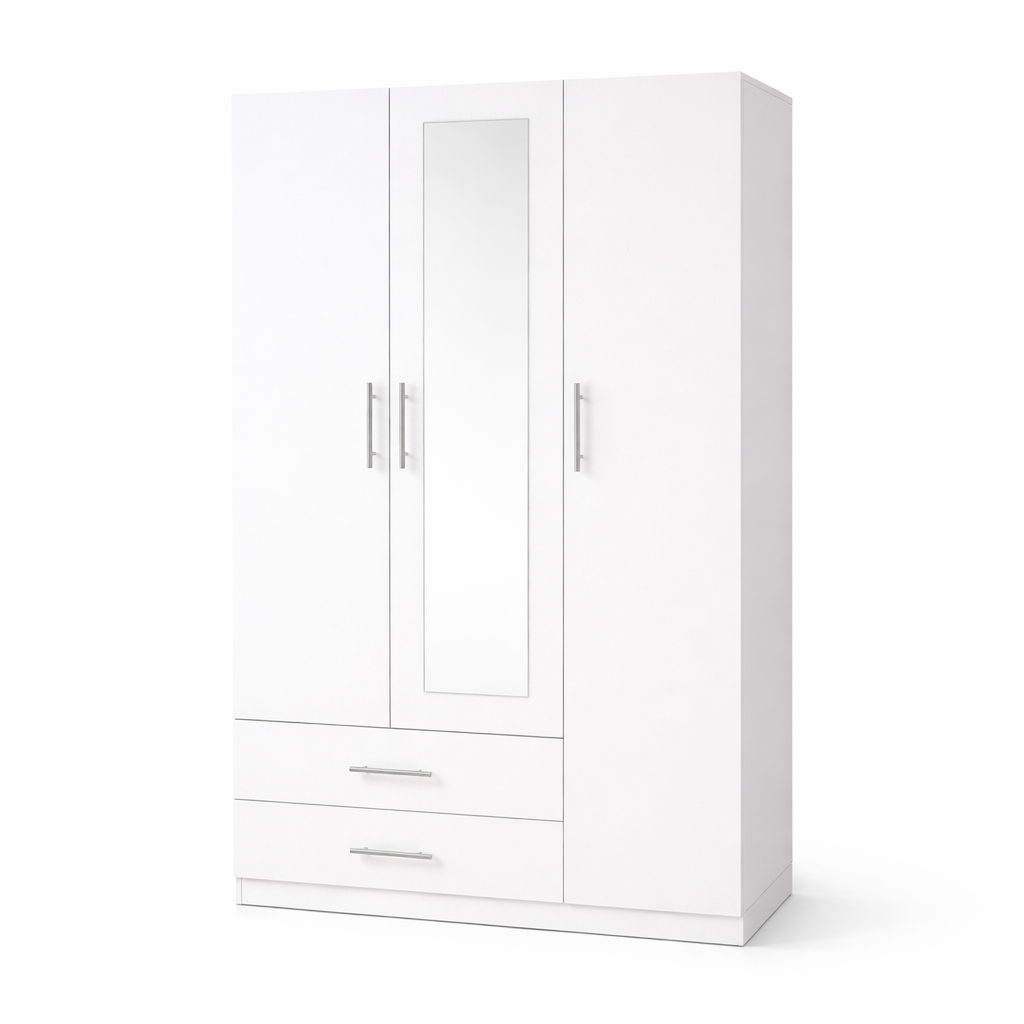 Armario dormitorio 3 puertas espejo 120x200 cm blanco o cambria moderno barato