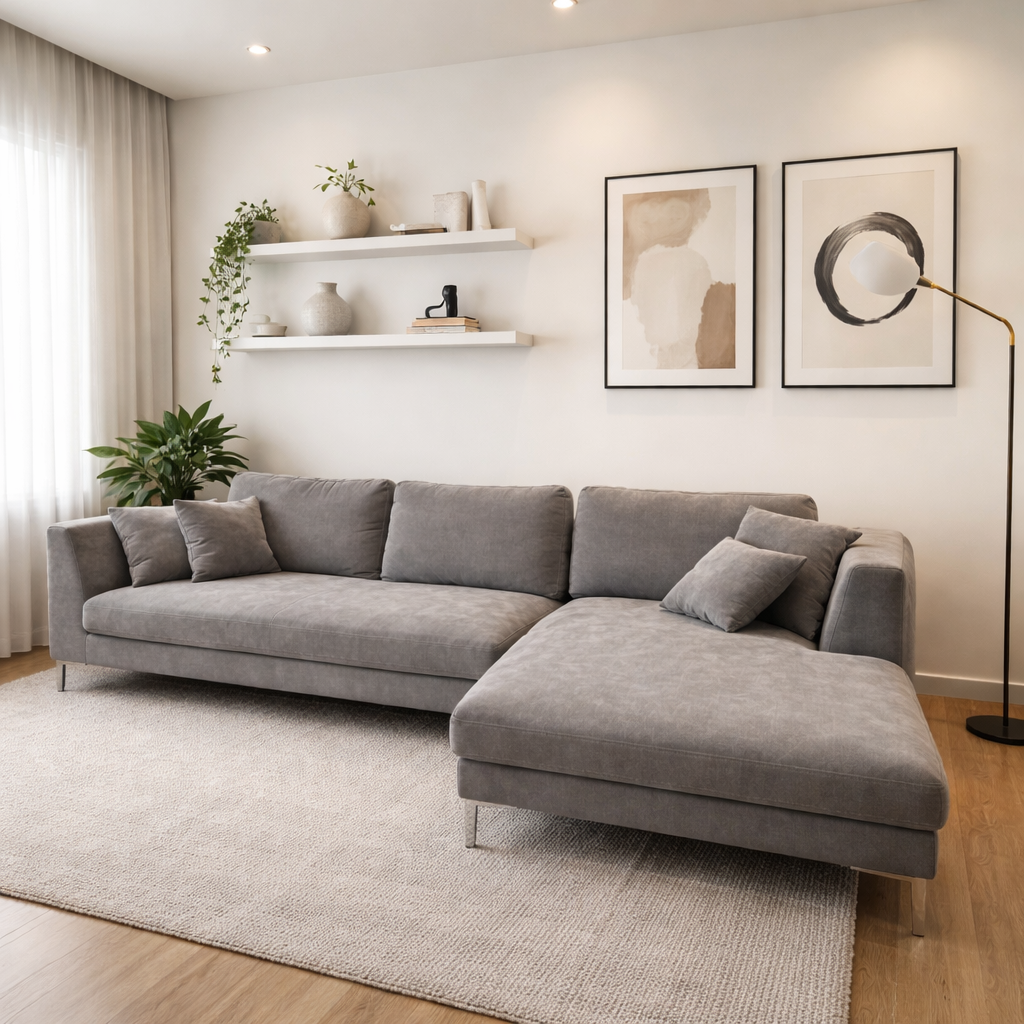 Sofá Kamila Chaiselongue Alta Gama 312x100x71 cm Gris