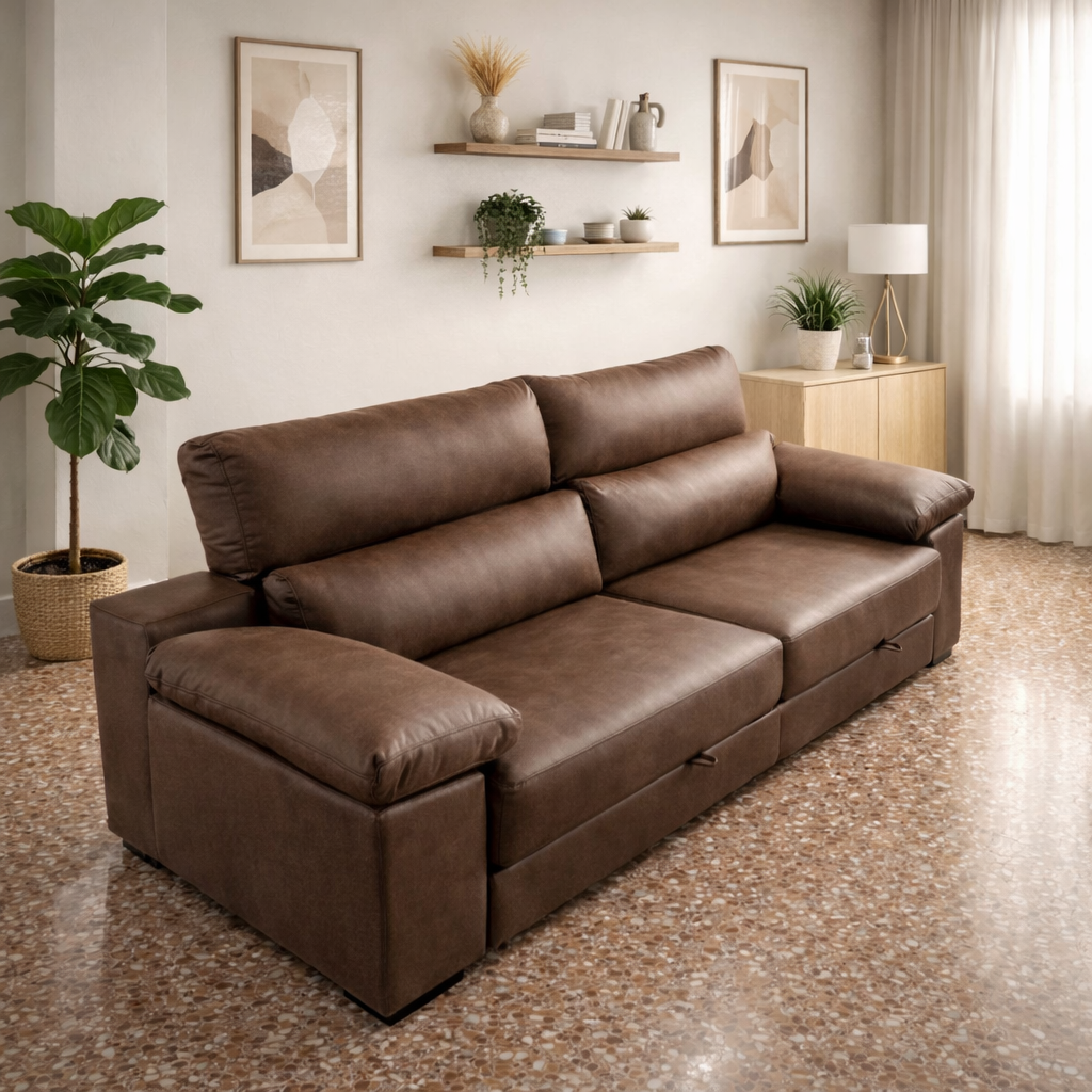 Sofá Troya 3 Plazas Alta Gama 254x98x104 cm Marrón