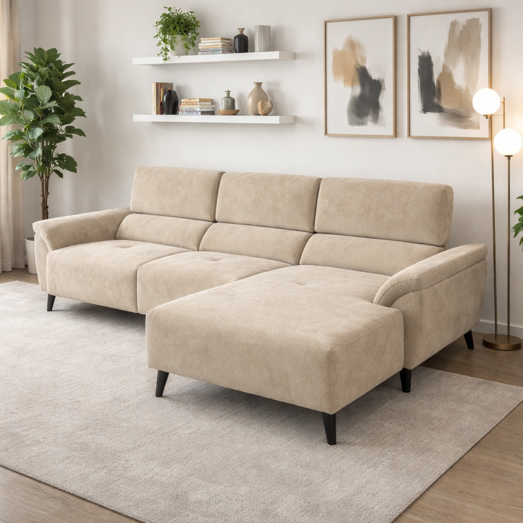 Sofá Lucy Chaiselongue cómodo grande, 282x89x90cm