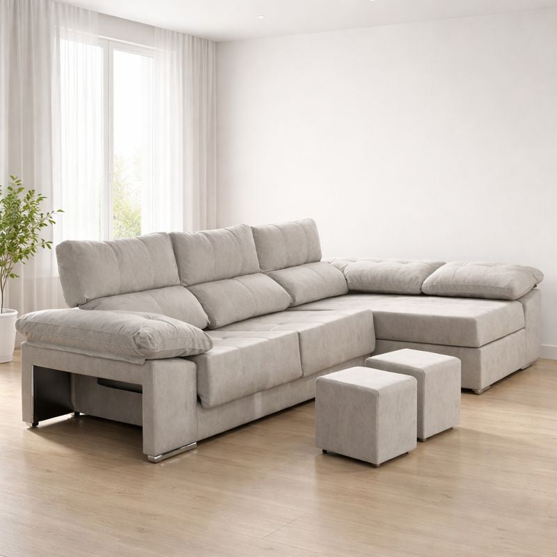 Sofá Grecia Alta Gama Chaiselongue cómodo 264x91x95cm Beige