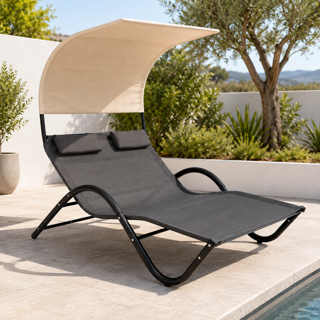 Tumbona Doble con Toldo Bellini. Muebles de Jardin o Terraza
